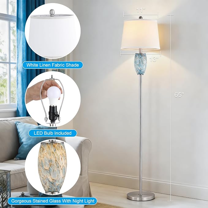 Lovlast 65" Tall Floor Lamp, Glass Coastal Lamp for Living Room Bedroom