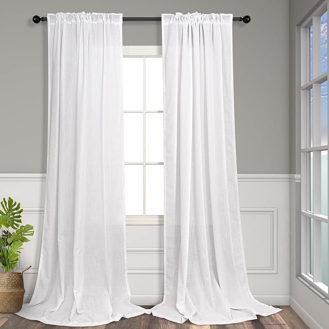 Pitalk Farm House Curtains 5 FT Wide by 84 Inches Long for Bedroom Fabric Sheer Linen Large Drape Light Extra Wide Curtain for Living Room Farmhouse 2 Panels Back Tab & Rod Pocket 60 x 84 Length White