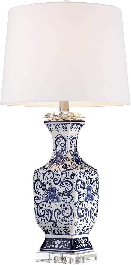 Iris 28" Tall Table Lamps Set of 2 Blue White Porcelain Jar Traditional