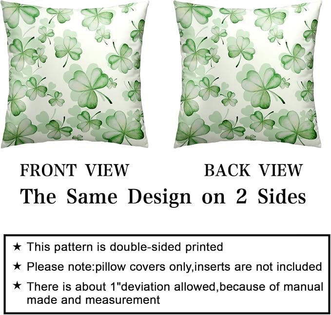 St Patricks Pillow Covers 16x16 Green Shamrock Flower Pillows Cases New Year Pillow Covers St Pattys Decorations Cotton Blend for Indoors Couch Bed Living Room in 2 Pcs