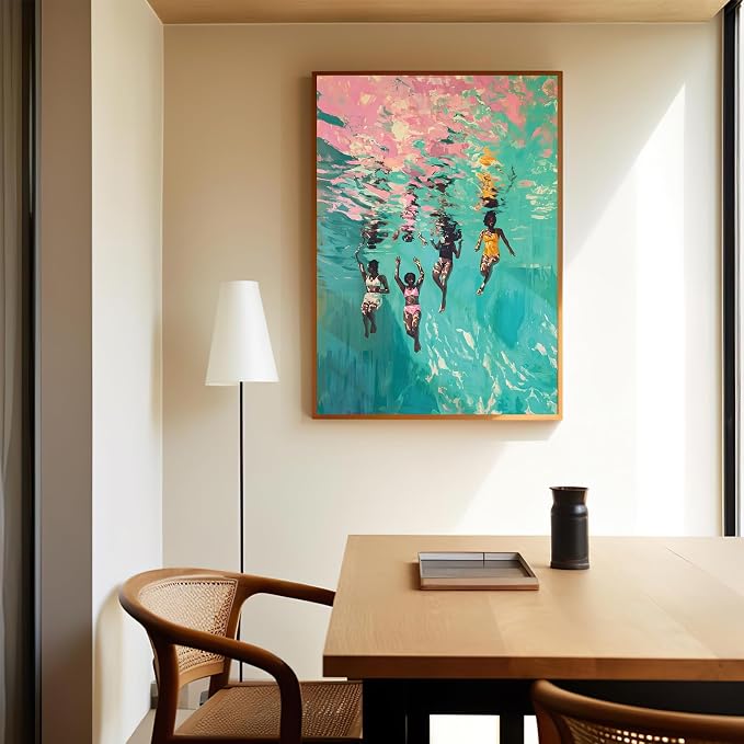 Minimalist Women Picture Print Swimming Girls Poster 16x24 Inch Unframed | Black People Poster Black Women Art African American Wall Art Afro Woman Print for Dorm Living Room Bedroom Apartment Home