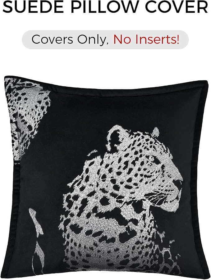 Velvet Throw Pillow Covers 18x18'' inches, New Upgrade Handmade Embroidered Cheetah Leopard Face Pillow Covers, Decorative Cushion Cover for Sofa Bed Living Room(Silver)