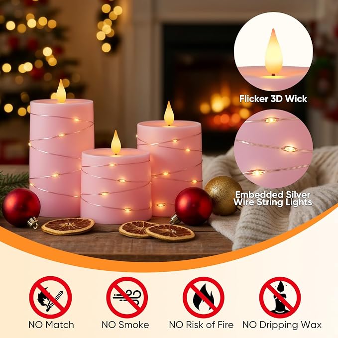Raycare Pink Battery Operated Flameless LED Pillar Candle with Remote Timer