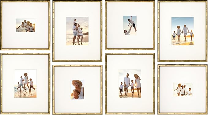 Arcadia Gallery Wall Frame Set, 16x20 and 16x16 Inch Matted Frames, 8 Piece, Antique Gold