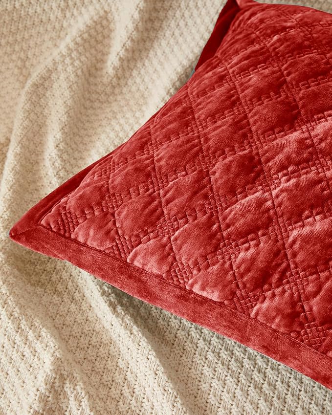 Throw Pillow Covers 18x18 Set of 2 Velvet Square Pillowcases Soft Skin-Friendly Cross Process Decorative Farmhouse Cushion Covers for Couch Sofa Bedroom Living Room,Red