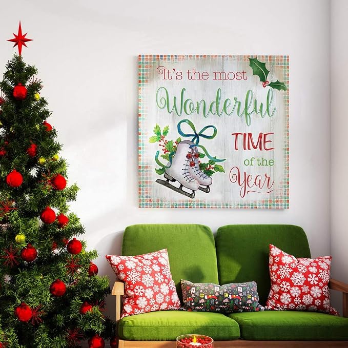 Renditions Gallery Canvas Wall Art for Christmas Decorations Most Wonderful Time of the Year Abstract Artwork for Living Room Office Home Kitchen Decor - 40"X40" LT05