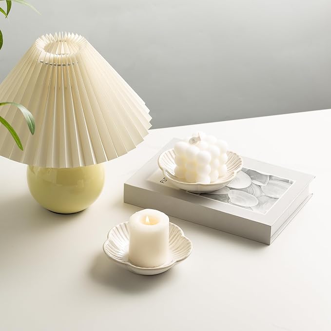 BEUNAIZER Ceramic Pillar Candle Holder Plate, Decorative Candlestick Holder