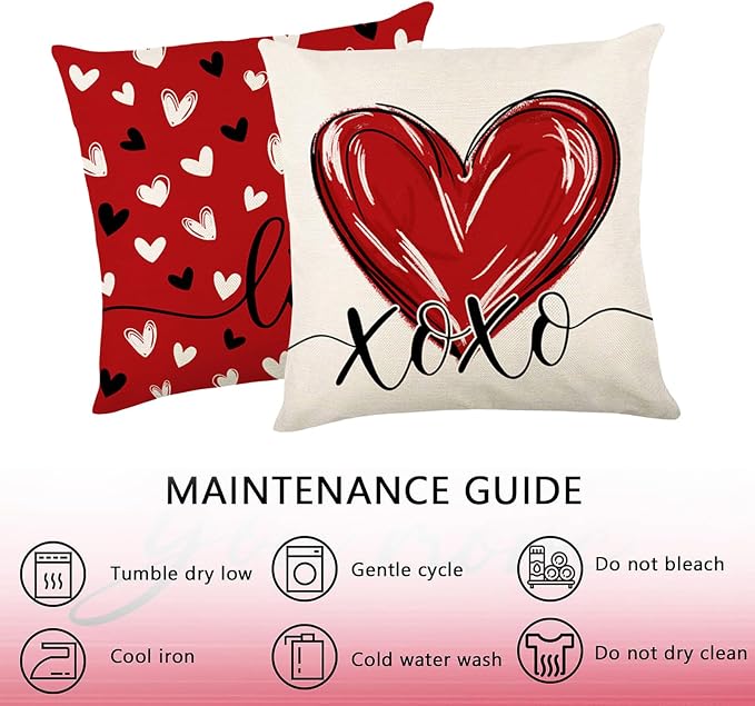 ONFAON Valentines Day Decorations-Valentines Day Pillow Covers 18x18 Inch Set of 4 Red Heart Love You More for Large Couch Sofa Home Indoor Outdoor Holiday Decorations