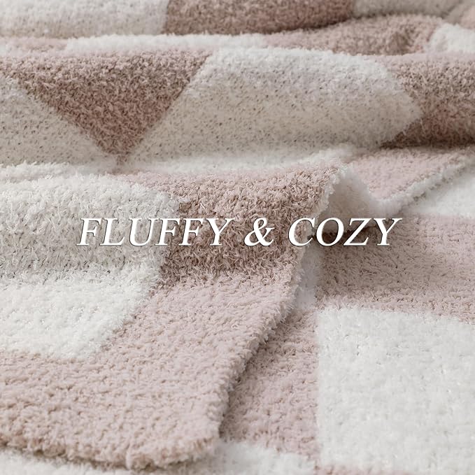 bearberry Fuzzy Checkerboard Grid Throw Blanket Soft Cozy Warm Microfiber All Season Blanket Decor for Couch Sofa Bed Travel Home (Cream, 50''x60'') | Knitted Fluffy Checkered Comfort Home Decor Gift for Women Mom Her, Sofa Chair Bed, 50x60in, Cream