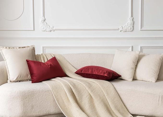 JUSPURBET 16x24 Lumbar Velvet Throw Pillow Covers Set of 2,Burgundy