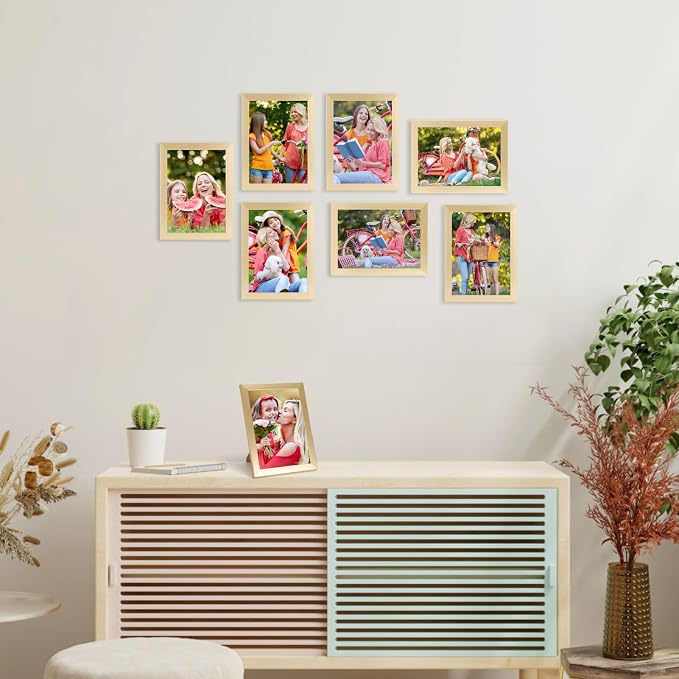 Giftgarden 5x7 Picture Frame Gold Set of 7, Multi Modern 5 x 7 Frames for Wall or Tabletop Display, Golden