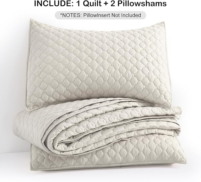 HORIMOTE HOME Quilt Set King Size Beige Bedspread, Modern Style Quilted Clouds Pattern Soft Coverlet Set Lightweight Microfiber Quilted Bedspread for All Season