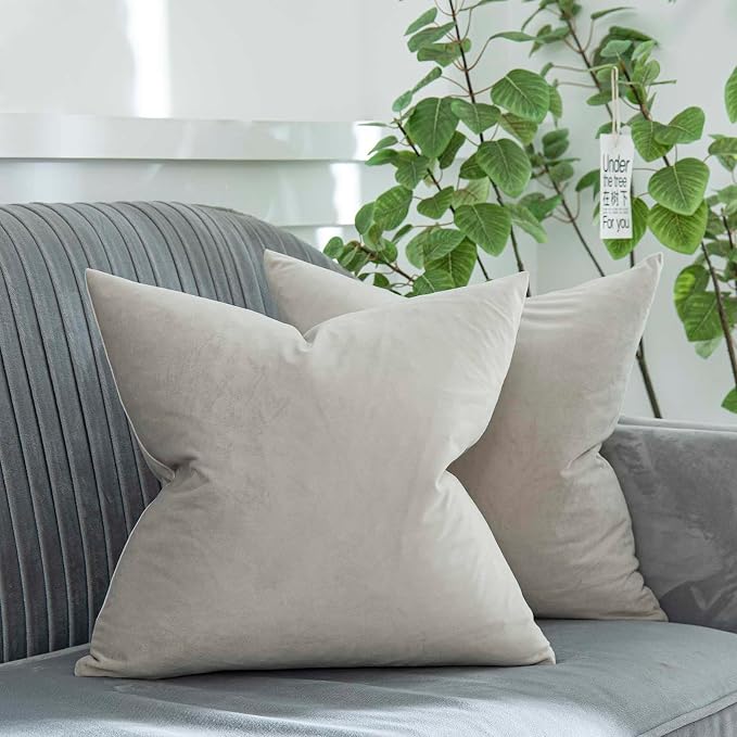 Cashmere Decorative Velvet Throw Pillow Covers 24x24 inch Set of 2 with Zipper Luxury Soft Solid Square Cushion Covers Case for Sofa Couch Bed Living Room