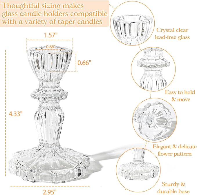 4.33" Tall Glass Candlestick Set of 6 Clear Crystal Candle Holders