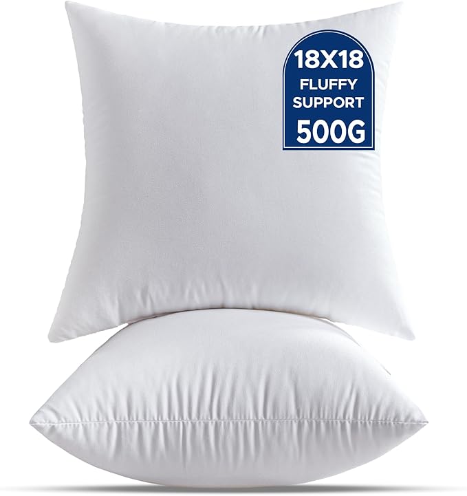 18 x 18 Throw Pillow Inserts Pack of 2 Medium White Decorative Square Pillows for Couch Bed Sofa Cushion Sham Stuffer Indoor
