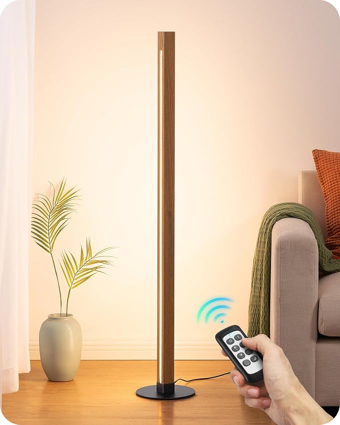 EDISHINE Wooden Floor Lamp with Remote, Dual Lighting, 7CCT & Dimmable