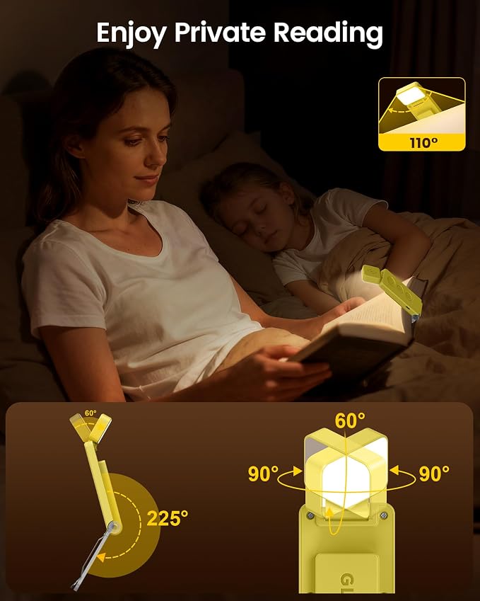 Glocusent Eye-Caring 12 LED Book Light, Compact Rechargeable Reading Light