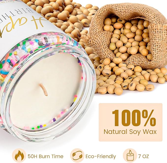 Happy Birthday Candles, Birthday Gifts for Women Mom Sister | Natural Soy Wax Vanilla Cream Scented Candles, Gift Ideas for Her Teacher Friends 30th, 40th, 50th and 60th Birthdays
