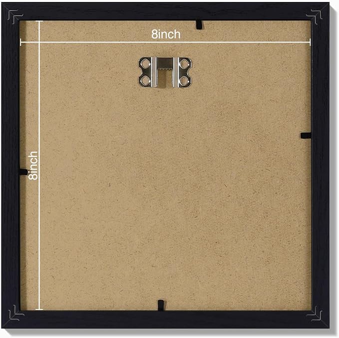 Vittanly 8x8 Picture Frames Set of 9 for Wall or Tabletop Display, Black | Display Pictures 4x4 with Mat or 8x8 without Mat for Wall Mounting, Square Photo Frames for Home Decor, Engineered Wood
