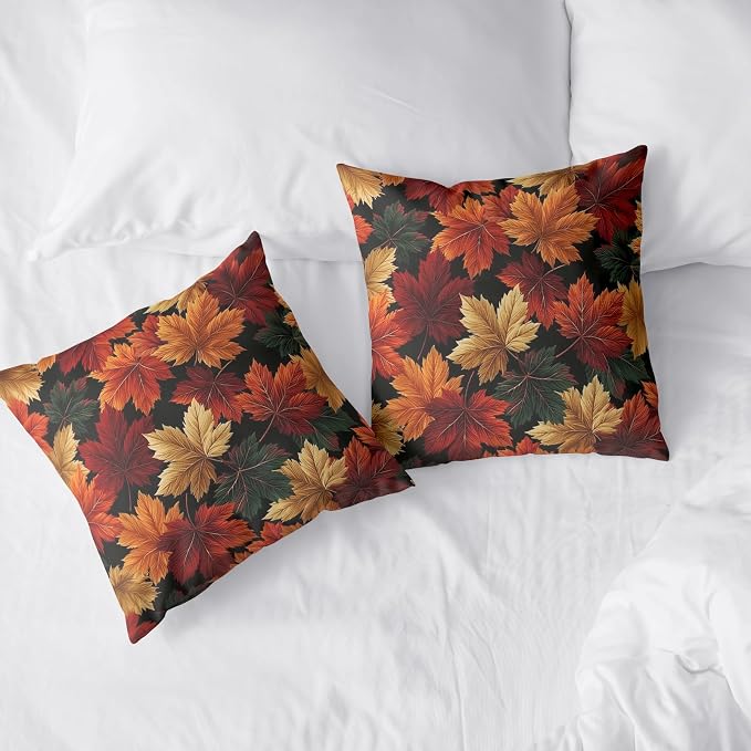 Fall Leaves Pillow Covers Autumn Maple Leaf Throw Pillow Covers 16x16 Set of 2 Harvest Outdoor Pillow Cases Thanksgiving Seasonal Cushion Cases for Home Farmhouse Garden