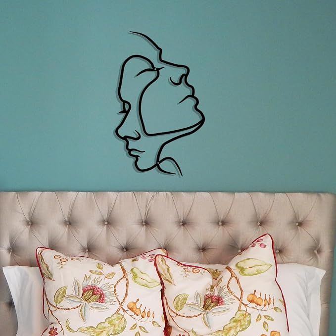 DUOOLN Metal Couples Wall Art, Silhouette Figure Decor Hanging Sculptures | Black Minimalist Abstract Line Drawing-Romantic Bedroom Bed Livingroom Bathroom Ornaments-Love Wall Pictures-Valentine Gift