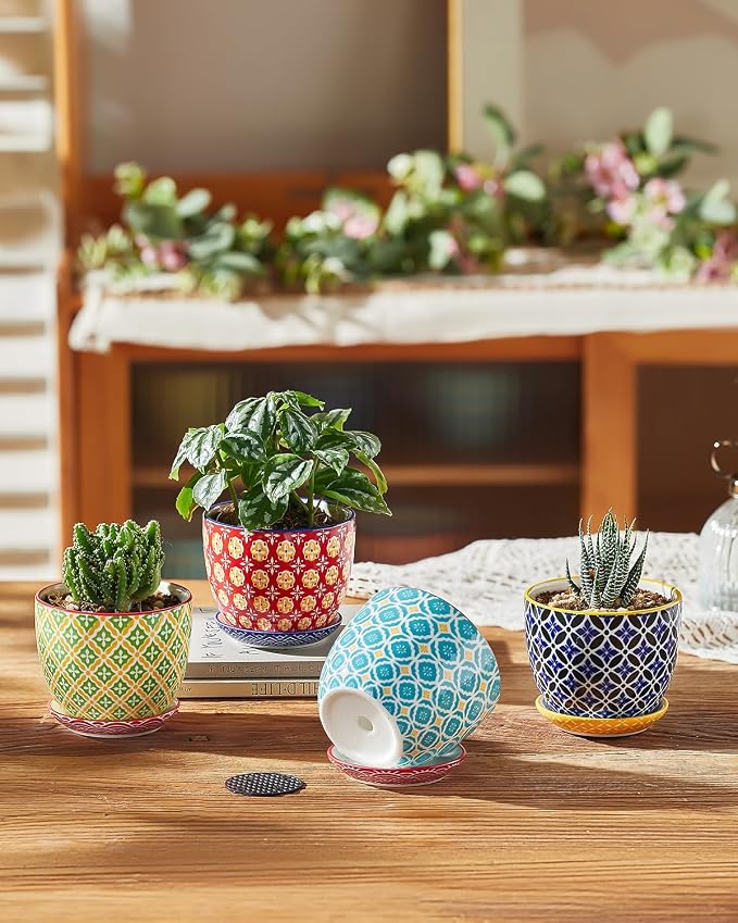 Metahom 3.8 Inch Succulent Pots, Ceramic Pots for Plants, Set of 4