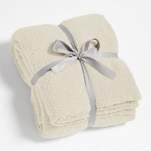 CYMULA Super Soft Knit Throw Blanket Throw Size Beige - Lightweight Plush Fuzzy Fluffy Warm Cozy Blankets and Throws for Sofa Bed All Season Use, 50x60 inches