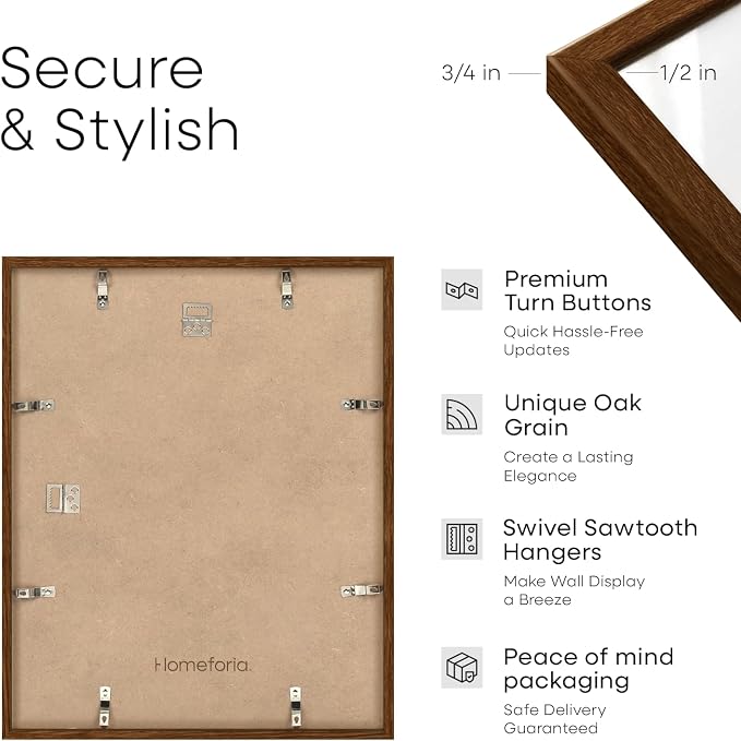 Homeforia 16x20 Brown Oak Diploma Frame, High-End Wood, 14x17 Mat, Glass