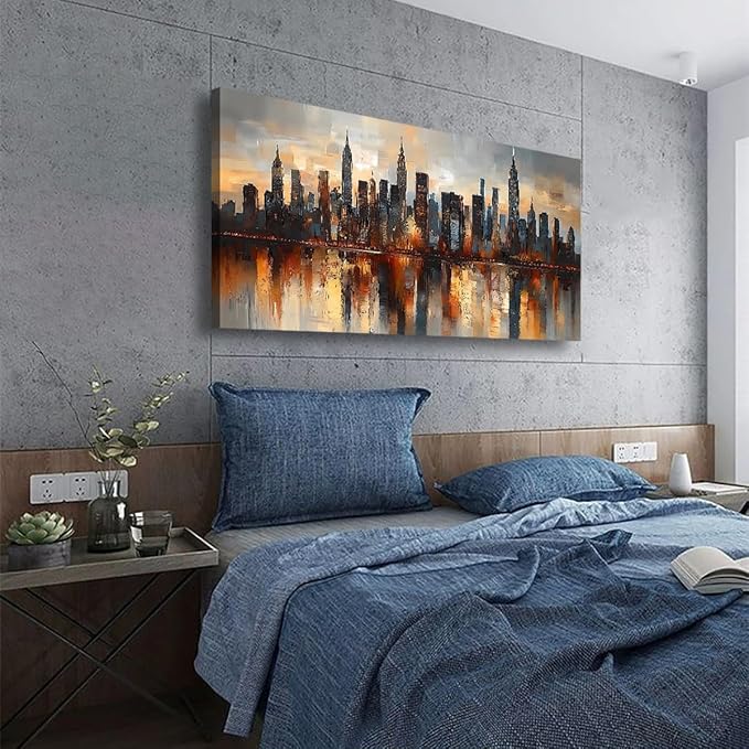 Abstraction Pictures Canvas Wall Art for Living room Office Bedroom Wall Decor,City night Scene Wall Art Print Paintings Modern Natural Landscape Artwork Waterproof Ready to Hang-20x40inch