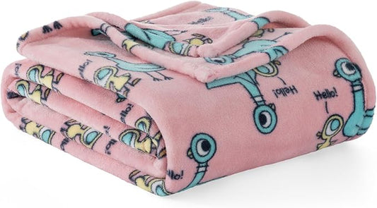 Berkshire Mo Willems® VelvetLoft® Throw Blanket - Super Soft Plush Elephant & Piggie Character Design - Cozy Home Decor, Pigeon Hello Print Pink, 50 in x 70 in(Official Mo Willems® Product)