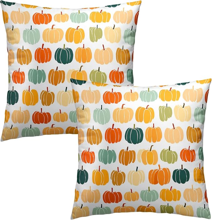 Fall Pumpkin Throw Pillow Cover 24X24 Inch Set of 2 Autumn Orange Pumpkin Outdoor Pillow Cases Colorful Autumn Thanksgiving Harvest Farmhouse Square Cushion Cover For Sofa Couch Porch Patio Home Decor