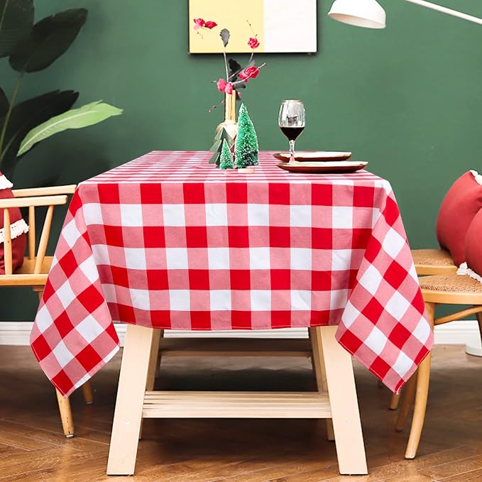 ShinyBeauty Checked Tablecloth Rectangle 54x80-Inch Red and White Buffalo Plaid Tablecloths Cotton Table Cover Gingham Table Cloths for Dining Rustic Lattice Tablecloth Buffalo Check Table Cloth