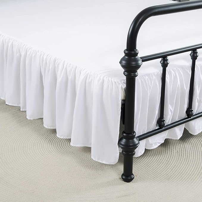 Bed Skirt Queen Size Ruffled Bed Skirt with Split Corners | 12 Inch Drop Dust Ruffle Bed Skirt with Platform, White