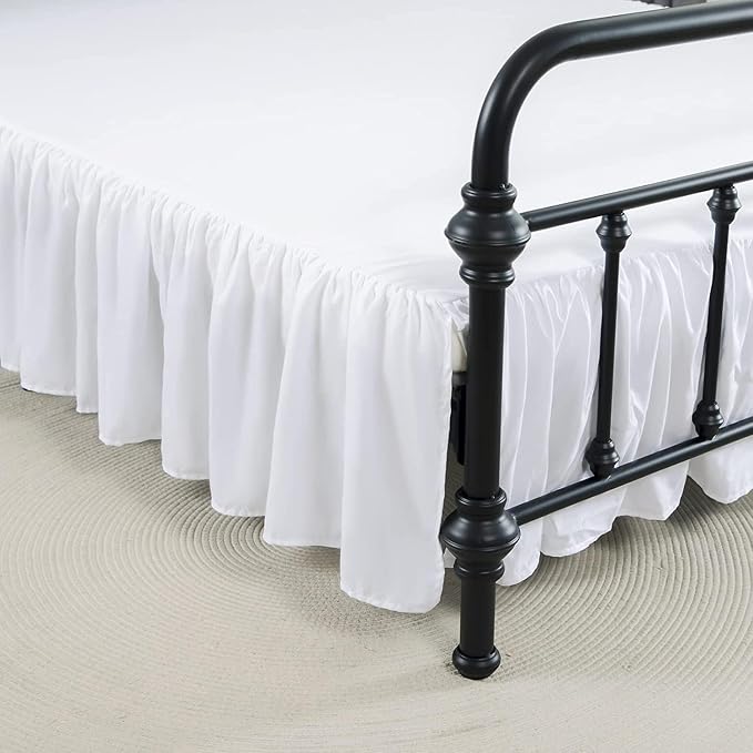 Bed Skirt King Size Ruffled Bed Skirt with Split Corners | 12 Inch Drop Dust Ruffle Bed Skirt with Platform, White