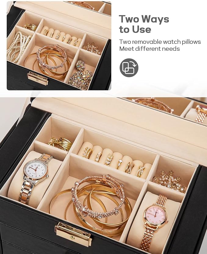 Homde Large Jewelry Box for Women: 5-Layer Organizer with Lock for Dresser | Separated Storage for Necklace Earring Ring Watch to Sort Daily Jewelry - Keep Vanities Tidy - Suitable for Birthday Gift