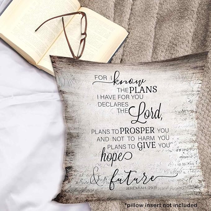 Vintage Christian Bible Verse the Lord Jeremiah Throw Pillow Covers 18x18, Rustic Scripture Decor Pillow Case for Farmhouse Bedroom Living Room, Religious Pillowcase for Couch Bed Sofa