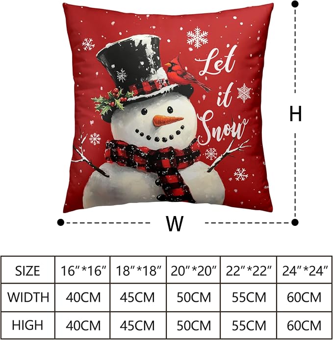 Red Christmas Pillow Covers Snowman Throw Pillow Covers Xmas Tree Pillow Case 24x24 Winter Snowflakes Cotton Blend Cushion Case for Holiday Decor Couch Sofa 2 Pack