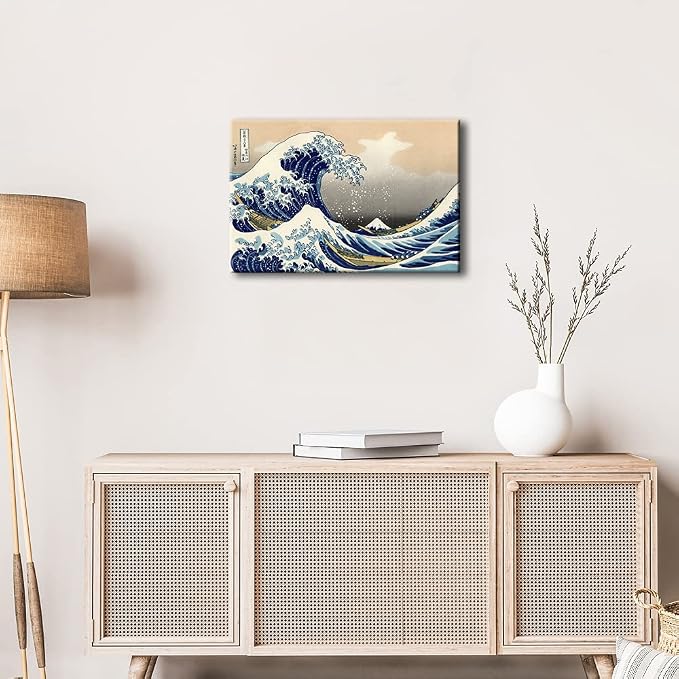 Wieco Art Great Wave of Kanagawa Katsushika Hokusai Modern Stretched and Framed Canvas Prints Artwork Abstract Landscape Pictures Paintings on Canvas Wall Art for Home Office Decorations Wall Decor
