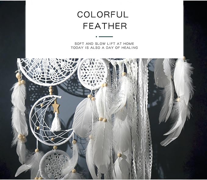 Dream Catcher Wall Decor,Large Boho Dream Catcher with Luxurious Feathers & Beads, Handmade Wall Hanging for Bedroom,Living Room, Gift Ready for Girls & Adults (Floral)