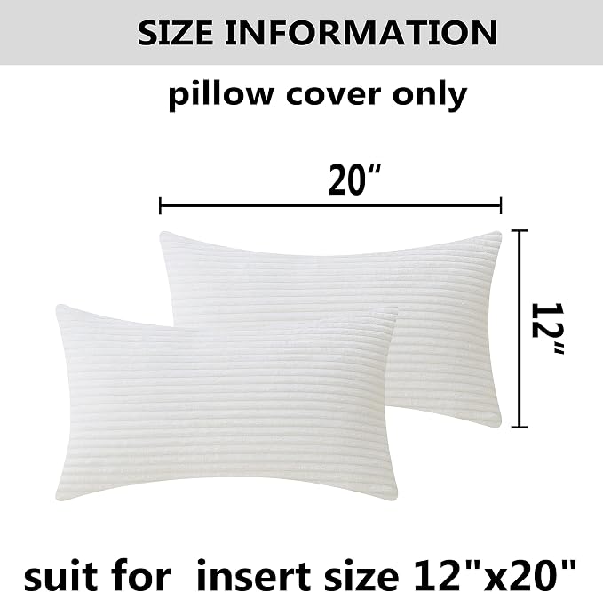 Home Brilliant Rectangle Pillow Covers 12x20 inch Striped Corduroy Solid Cushion Covers Oblong Pillowcases for Sofa Kids Toddler, 12 x 20 inch, Creamy White