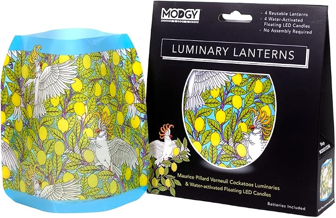 MODGY Luminary Lanterns Candle Holder Decorative Indoor Outdoor Decor, Lanterns for Wedding Centerpiece Decoration Outside Patio 4-Pack, with Flameless Floating LED Candles Verneuil Cockatoo