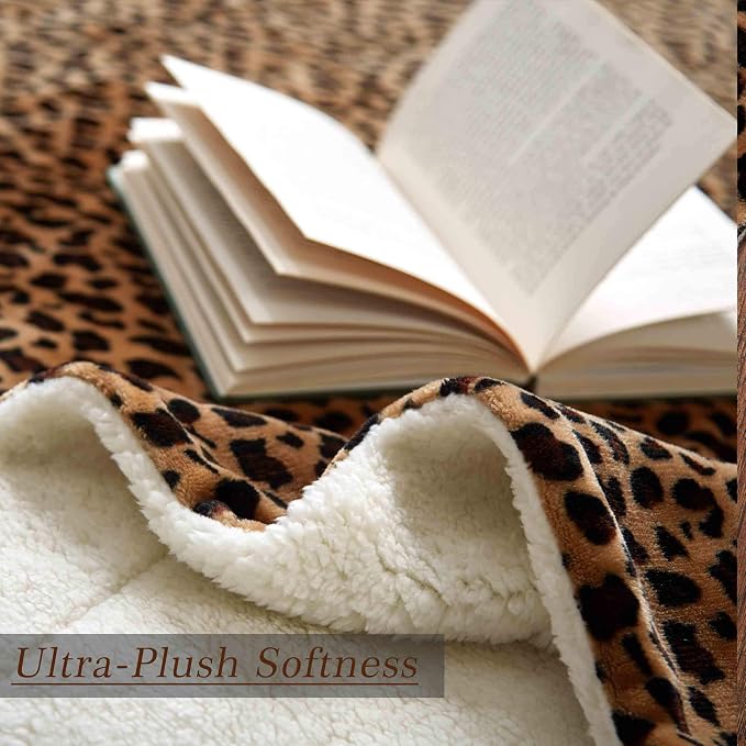 MERRYLIFE Cheetah Print Sherpa Throw Blanket Ultra-Plush Comfort | Decorative, Soft, Colorful | Home, Couch, Outdoor, Travel Use (Leopard, 60" 70")