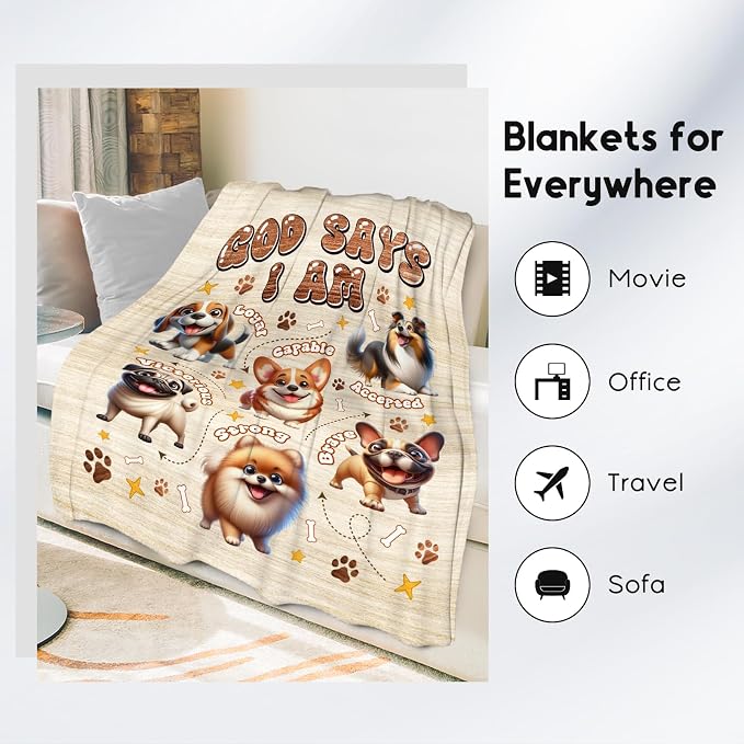 Dog Blanket for Kids, Dog Gifts for Dog Lovers Girls Boys, Dog Mom Gifts for Women Adults, Toddler Blanket with Dogs on It, Inspirational Gifts for Daughter & Son, Fleece Blankets for Couch, 50"x60"