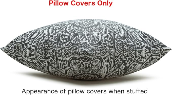 TreeWool Mandala Accent Throw Pillow Covers 18x18 Set of 2 (Graphite Gray) | Decorative Throw Pillowcases for Sofa & Couch; 100% Cotton Accent Covers Ideal for Spring & Summer Stylish Home Decor