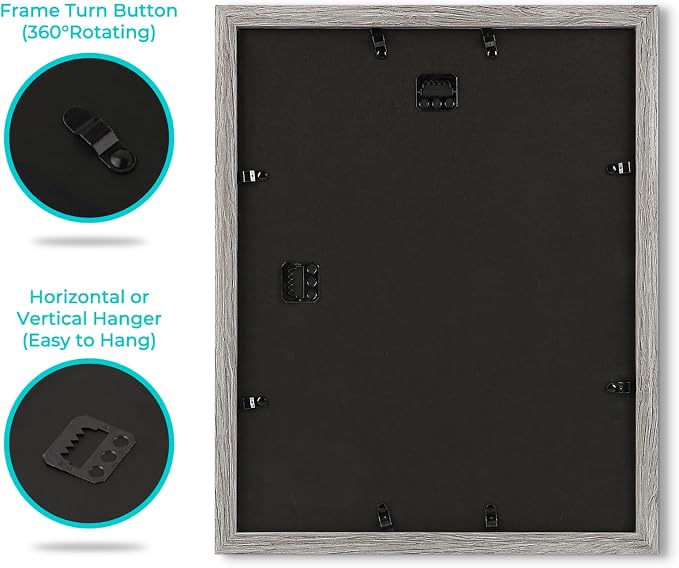 Frametory 11x14 Grey Picture Frame with Real Glass Mat for 8x10