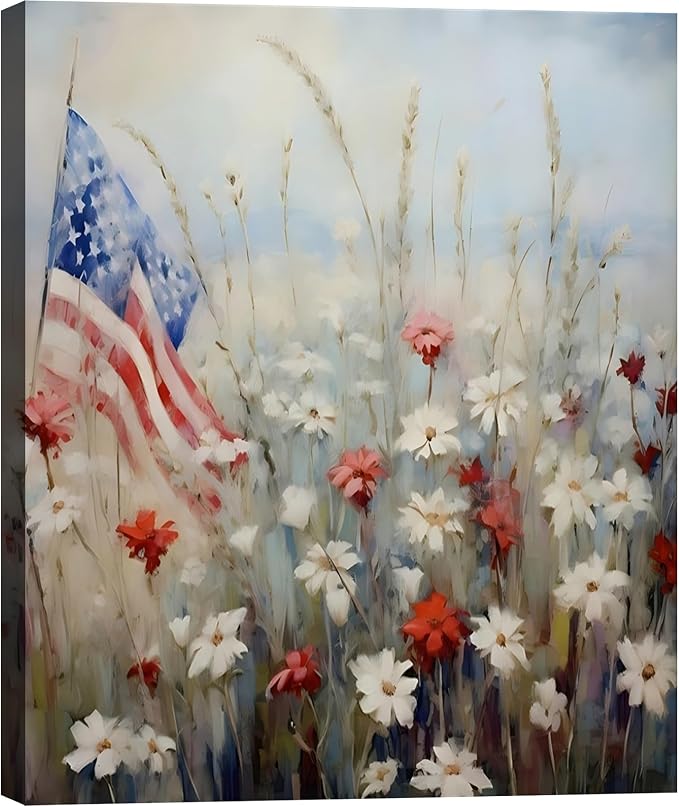 Framed American Flag Military Wall Art, Patriotic Veteran Canvas Art Pictures, USA Hero Wall Decor, Made in USA Ready to Hang for Office Man Cave Garage