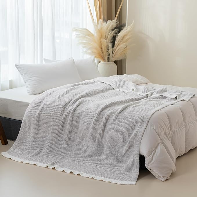 MH MYLUNE HOME Ultra Soft Ribbed Throw Blanket Plush, Gray, 50"x60" | Reversible Fleece Throw Blanket, Comfy Fluffy Fuzzy Plush Blanket Throws for Couch Sofa Bed, Cozy Blankets for Women Gift