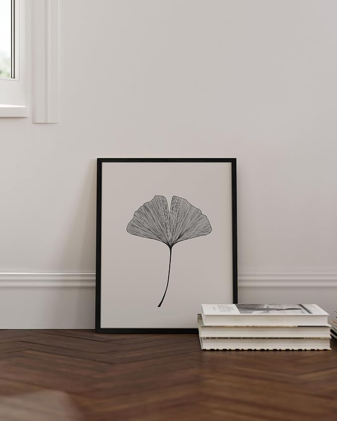 HAUS AND HUES Plant Wall Art - Ginkgo Flower Botanical and Minimalist Neutral Print, Black and White, 16x20 Unframed
