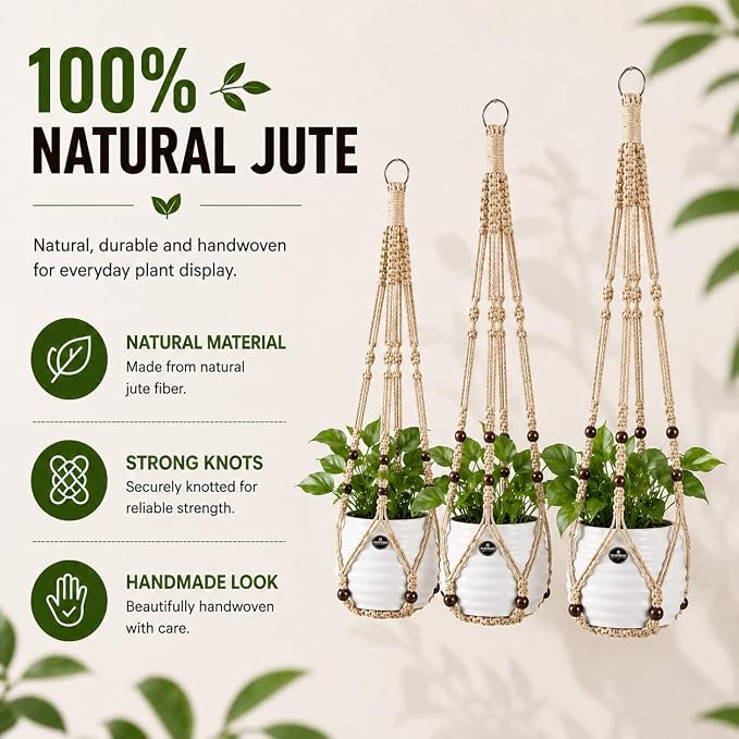 Macrame Plant Hangers with Beads for Indoor and Outdoor, 3 Pack