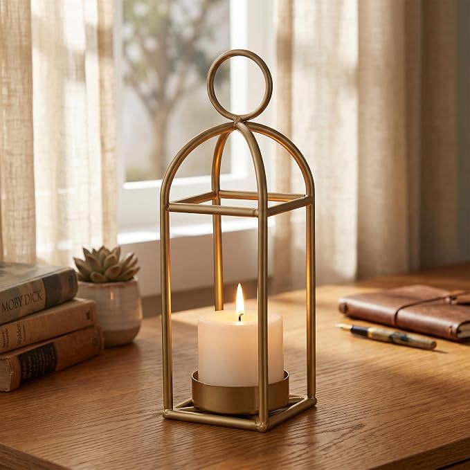 12.3" Outdoor Decorative Lanterns, Metal Candle Lanterns, Farmhouse Lantern Decor, Antique Gold Iron Lantern Candle Holders for Fireplace Mantel, Table Centerpiece,Home Decor